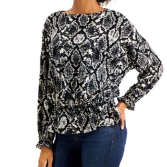 Willow Drive Peplum Top - Size Medium - Black White Snakeskin Reptile Print - Picture 6 of 6